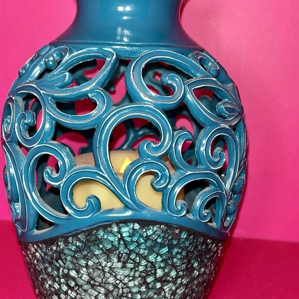Teal Blue Flameless Flickering Candle Lamp 8.5